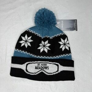 New Cirque My Hood Meadows Pom Goggle Black Blue Beanie Winter Ski Snowboard Hat